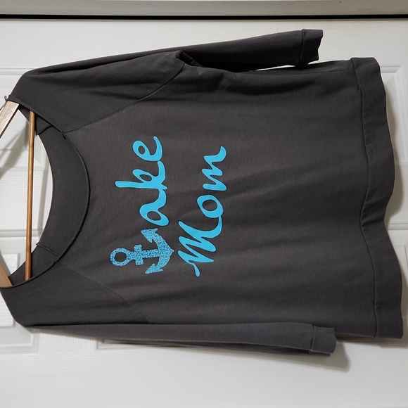 LAKE MOM gray tshirt 3/4 sleeves Teal lettering size 1X Plus - Picture 3 of 5